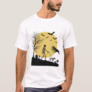 Camiseta Design de Vetor de Cão Esqueleto de Halloween Vint