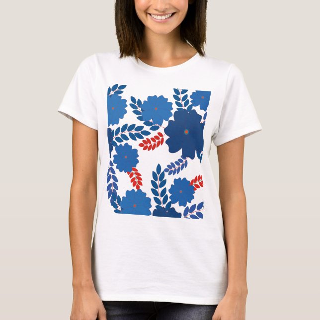 Camiseta Design de vetor de flores azuis simples (Frente)