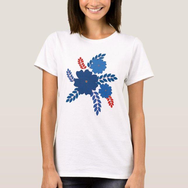 Camiseta Design de vetor de flores azuis simples (Frente)