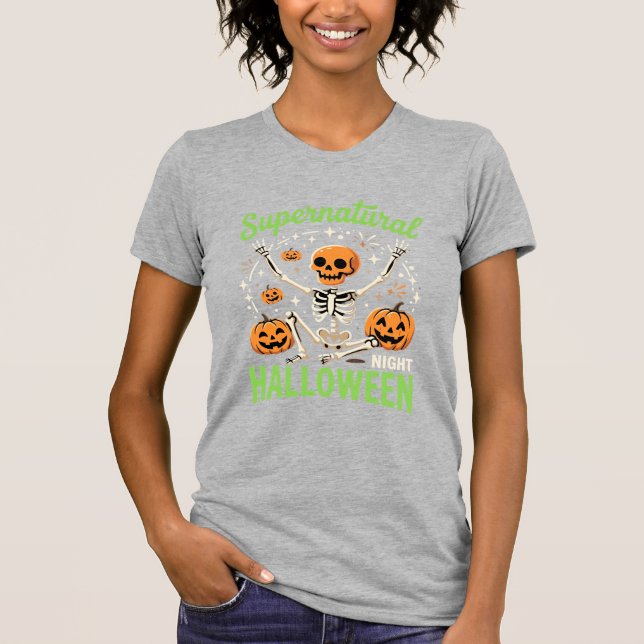 Camiseta Design de Vetor de Halloween de Esqueleto Supernat (Frente)