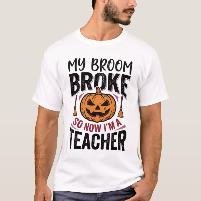 Camiseta Design de Vetor de Vassoura de Professor de Hallow (Frente)