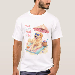 Camiseta Design de Vibes de Praia com Golden Retriever Fiqu