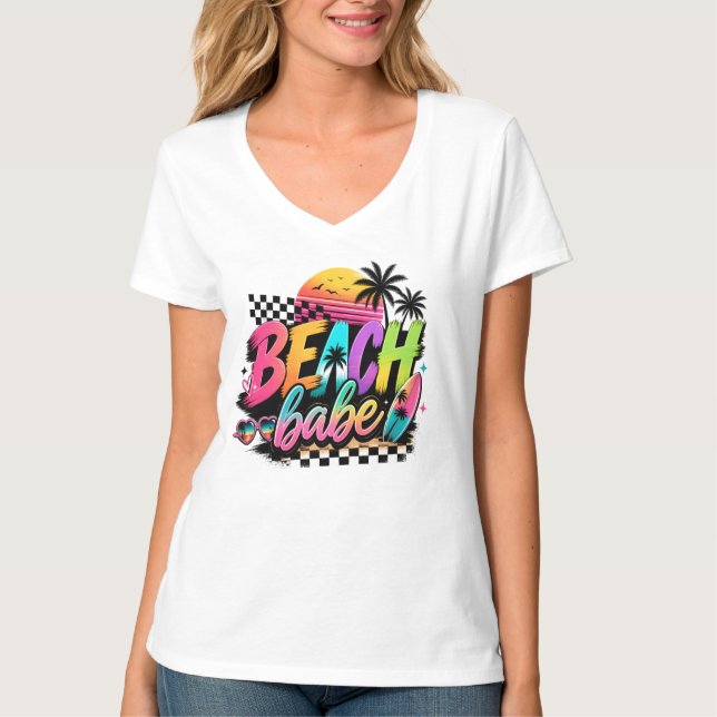 Camiseta Design de Vibes de Verão Retro Beach Babe (Frente)