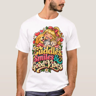 Camiseta Design de Vibrações Positivas e Felicidade Fofa