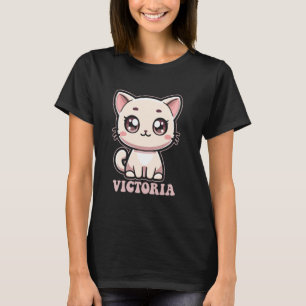 Camiseta Design de Victória Gatinho Fofo para Meninas Nome