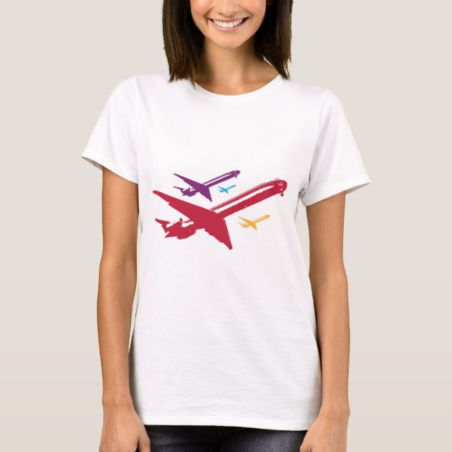 Camiseta Design de Voo de Jato de Avião de Cães Retro (Frente)
