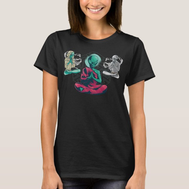 Camiseta Design Divertido de Alien Yoga (Frente)