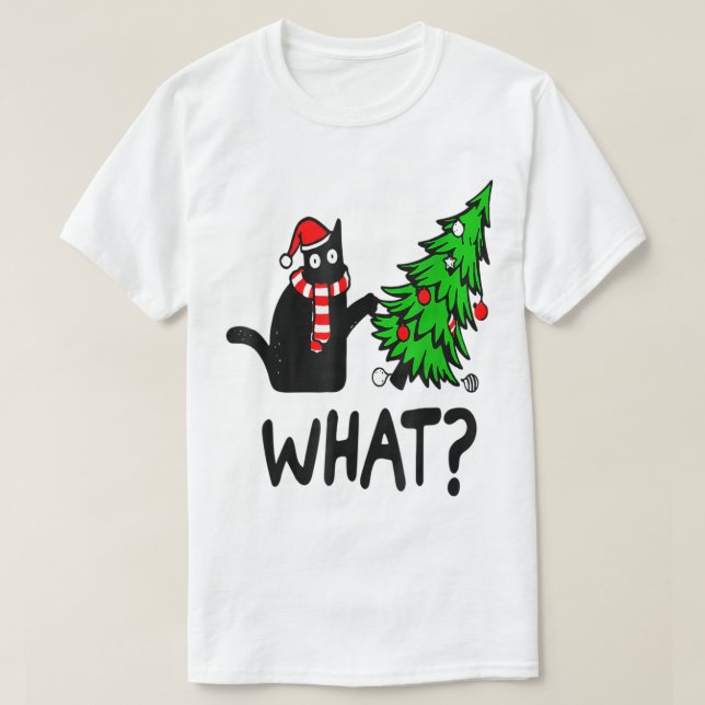Camiseta Design Divertido de Árvore de Natal de Gato (Frente do Design)