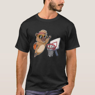 Camiseta Design Divertido de Basquete Capivara Fofa Jogando