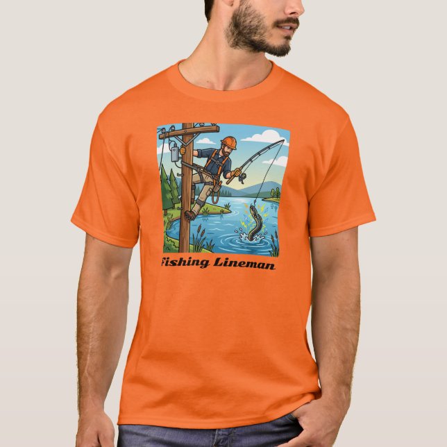 Camiseta Design Divertido de Lineman de Pesca (Frente)