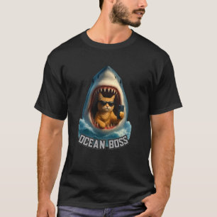 Camiseta Design Divertido de Tubarão de Gato Estilo de Meme