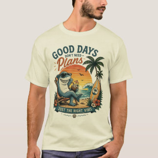 Camiseta Design Divertido de Tubarão na Praia