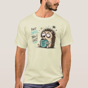Camiseta Design Divertido deouriço Amante de Café