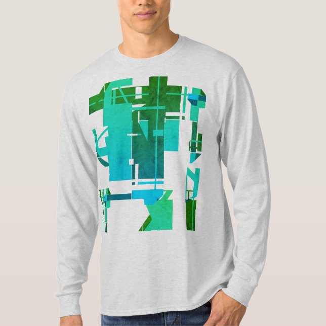 Camiseta Design do abstrato geométrico azul verde-escuro te (Frente)