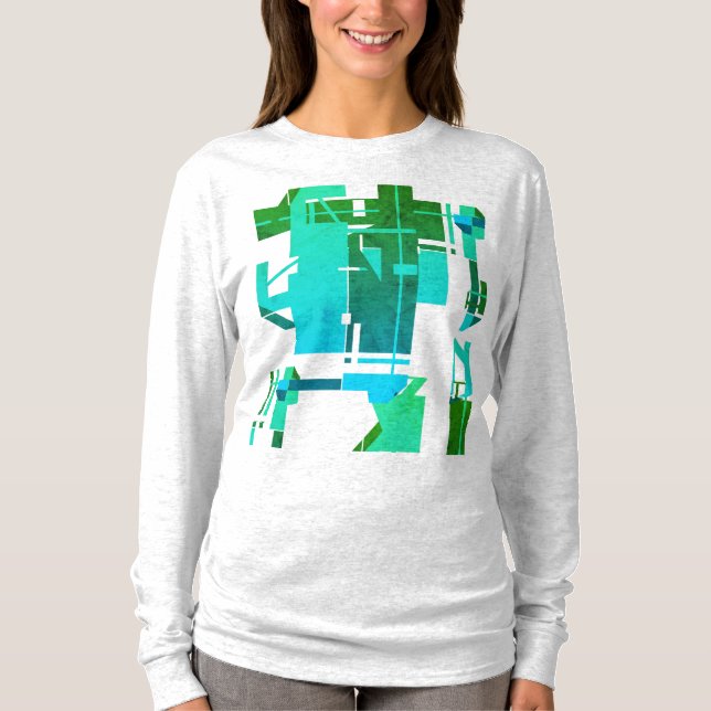 Camiseta Design do abstrato geométrico azul verde-escuro te (Frente)