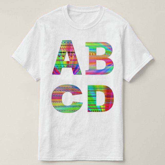 Camiseta Design do arco-íris das letras ABCD (Frente do Design)