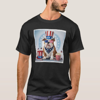 Camiseta Design do Bulldog Patriótico - Comemora o Dia da A