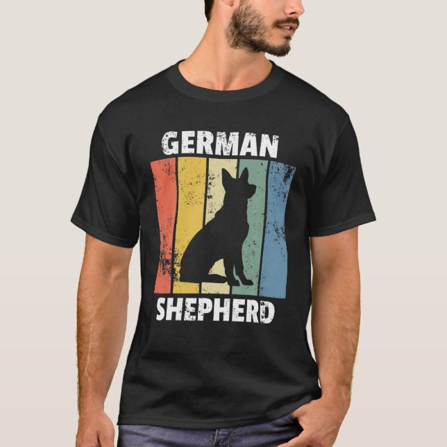 Camiseta Design do cão de pintura retrô do german shepherd (Frente)