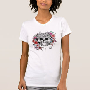 Camiseta design do crânio rosa vermelha
