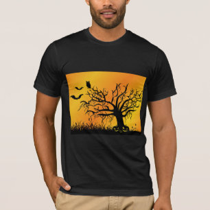 Camiseta Design do Dia das Bruxas com bastões, árvore e