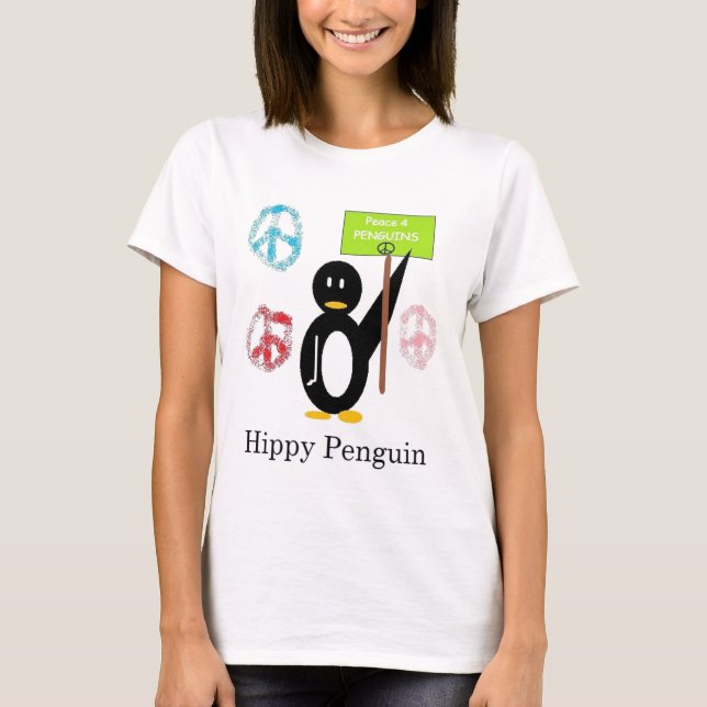 Camiseta Design do dobro do pinguim do hippy (Frente)