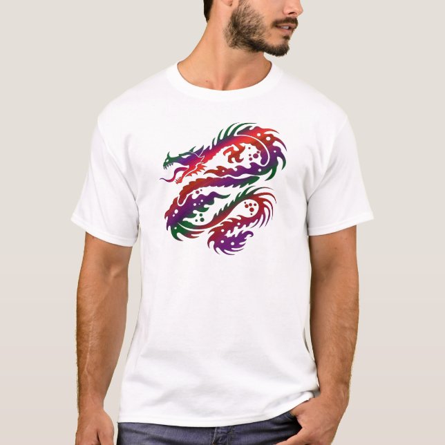Camiseta Design do dragão - arte Multi-Vibrante da cor (Frente)