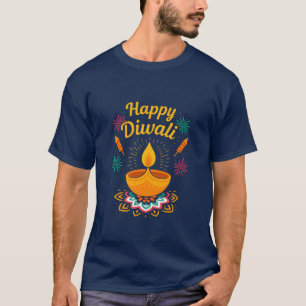 Camiseta Design do Festival de Diwali Feliz   Diya e Firewo