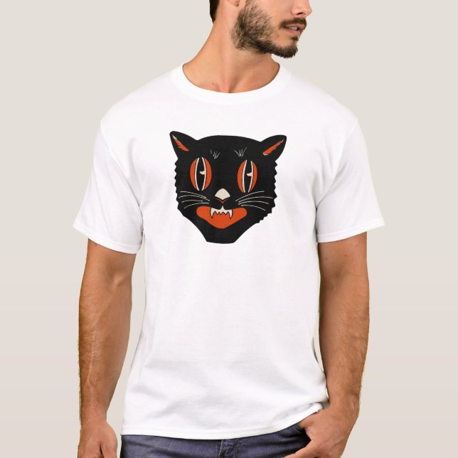 Camiseta design do gato preto dos anos 40 (Frente)