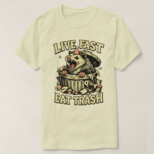 Camiseta design do guaxinim rebelde “Viva Rápido Coma Lixo”