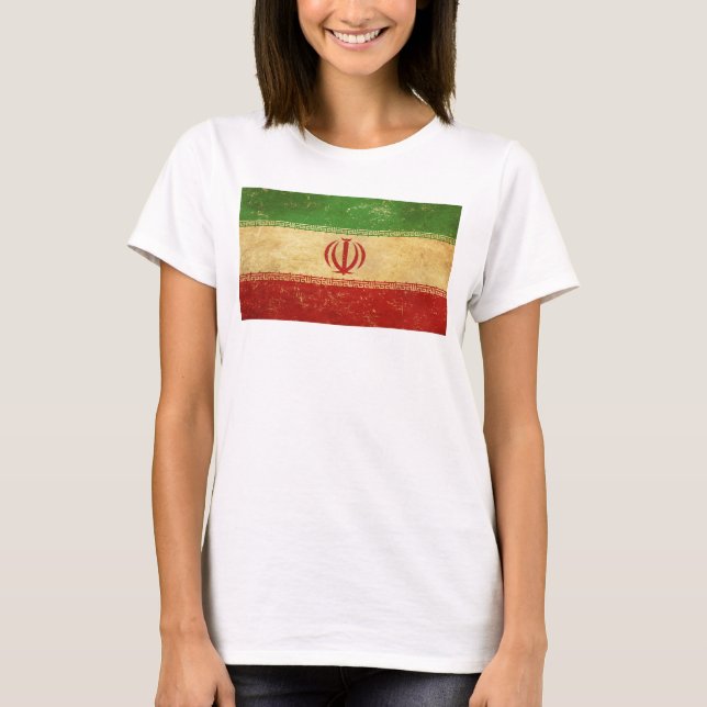 Camiseta Design do Irã: Branca de mulheres com bandeira ira (Frente)
