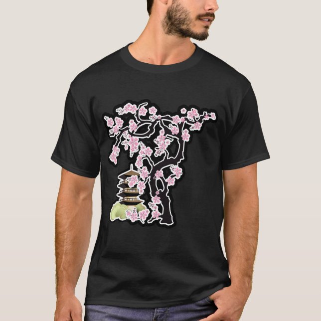 Camiseta Design do japonês de Sakura e de pagode (Frente)