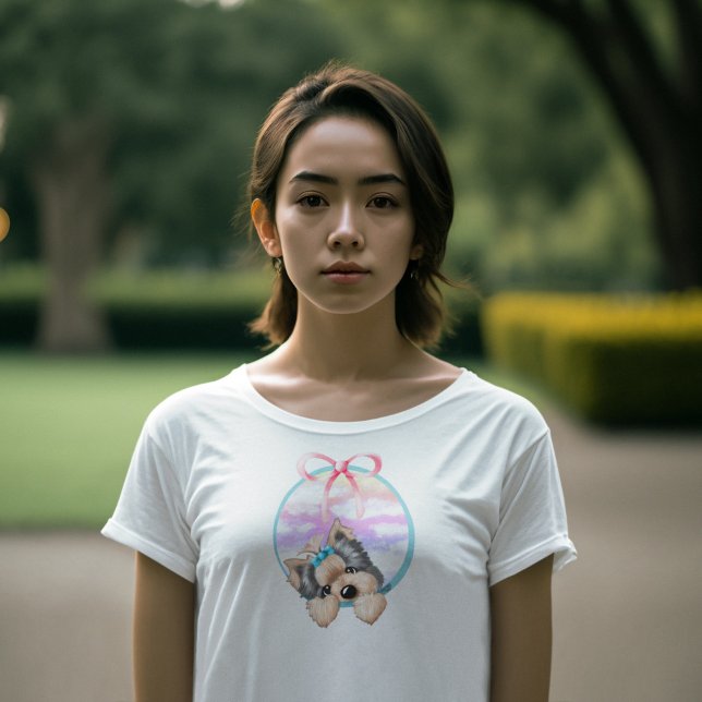 Camiseta Design do KiniArt Yorkie Coquette (KiniArt™️ Yorkie coquette design t-shirt)
