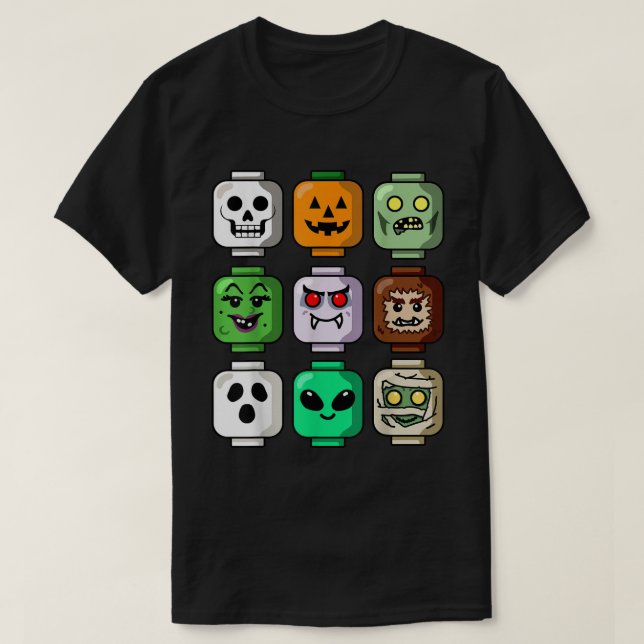 Camiseta Design do Monstro de Cabeça de Brick Halloween (Frente do Design)