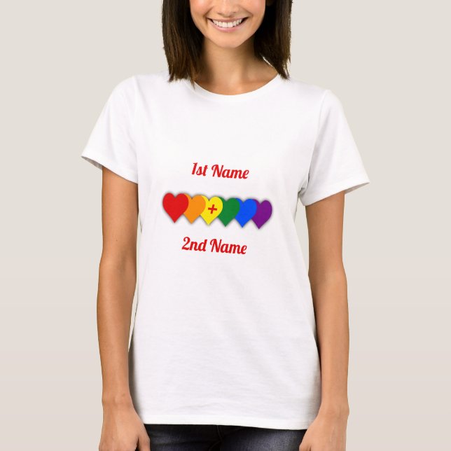 Camiseta Design do orgulho LGBT com corações/casal (Frente)
