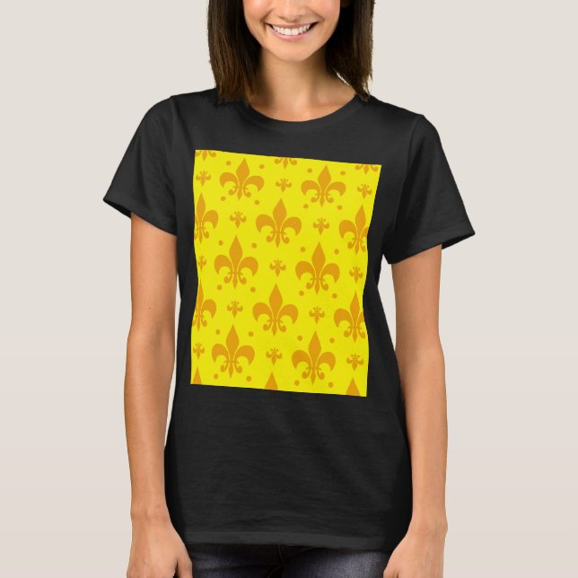Camiseta Design do padrão Fleur-de-lis amarelo (Frente)