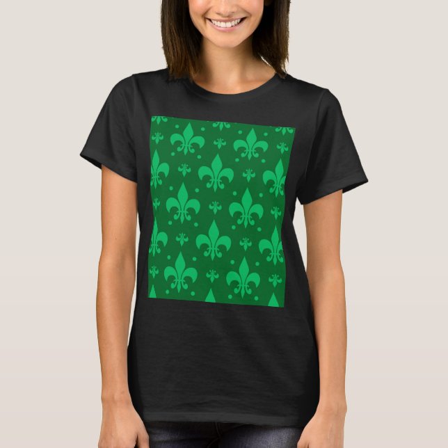 Camiseta Design do padrão Fleur-de-lis verde (Frente)