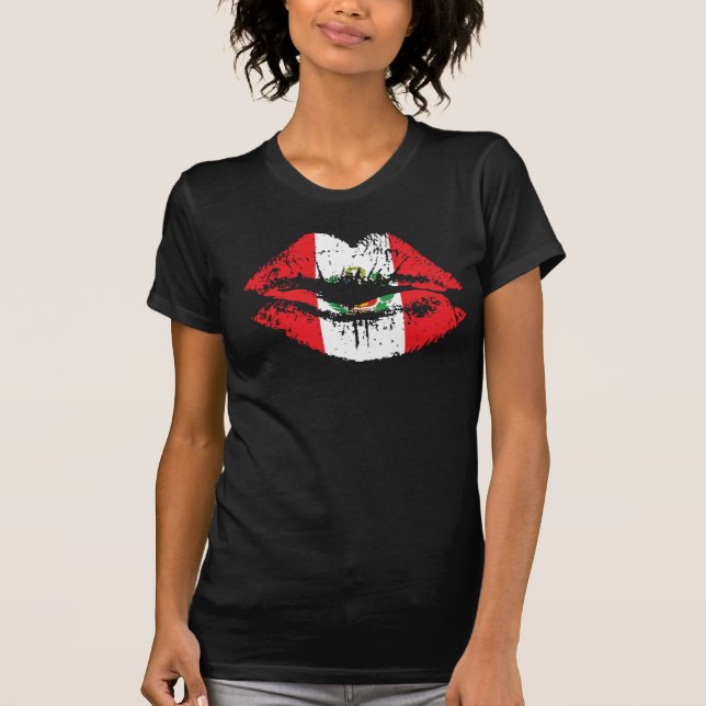 Camiseta Design do tshirt dos lábios de Peru para mulheres (Frente)