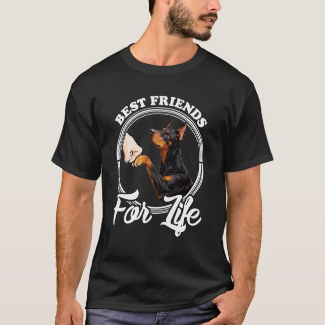 Camiseta Design Doberman Pinscher Engraçado Melhores Amigos (Frente)