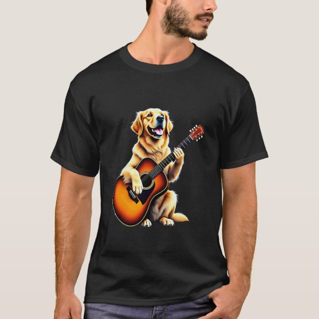 Camiseta Design engraçado de Golden Retriever tocando violã (Frente)