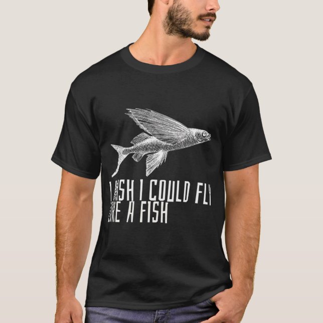 Camiseta design engraçado de peixe voador, eu gostaria de v (Frente)
