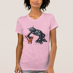 Camiseta Design engraçado do t-shirt do robô e do gato