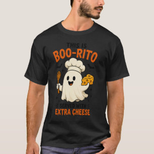 Camiseta Design 'Este É Boo-Rito Servido com Queijo Extra'
