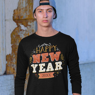 Camiseta Design Exclusivo de Ano Novo Feliz Vintage Persona