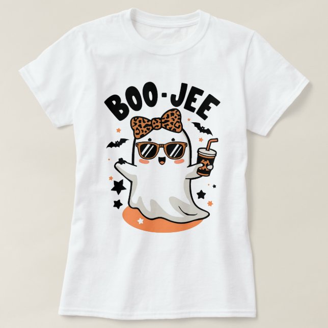Camiseta Design Fantasma do Dia das Bruxas Bonito com Impre (Frente do Design)
