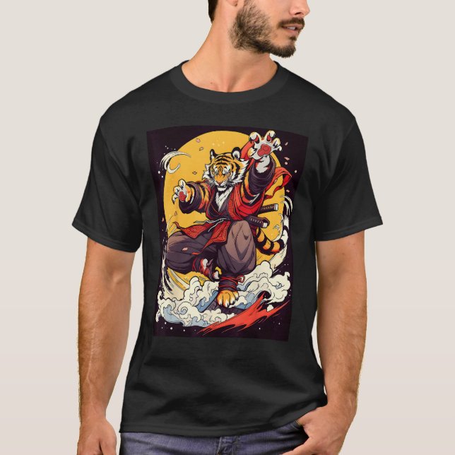 Camiseta Design Featuring a Majestic Tiger in the World of  (Frente)