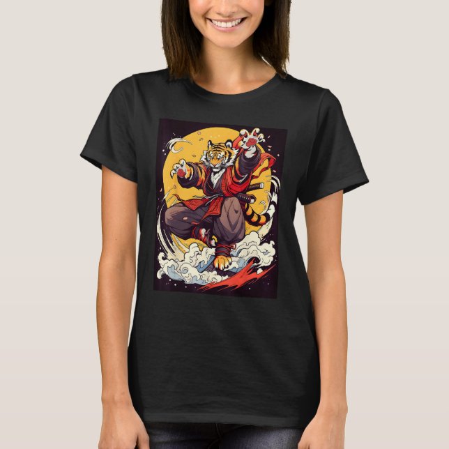 Camiseta Design Featuring a Majestic Tiger in the World of  (Frente)