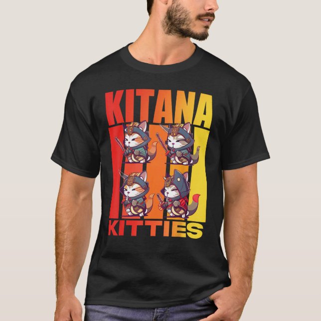 Camiseta Design Feline encontra estilo Feudal Samurai Gatin (Frente)
