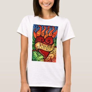 Camiseta Design flamejante do Tshirt do coração de Amor