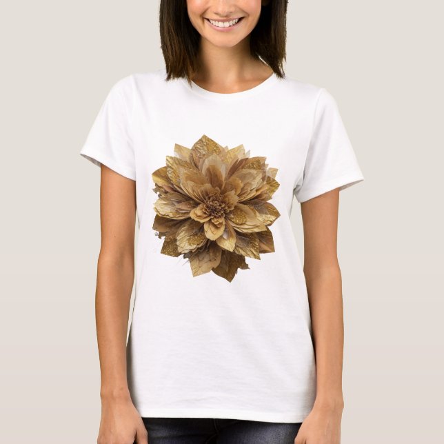 Camiseta Design Flor de Ouro Prateado Esbelto (Frente)
