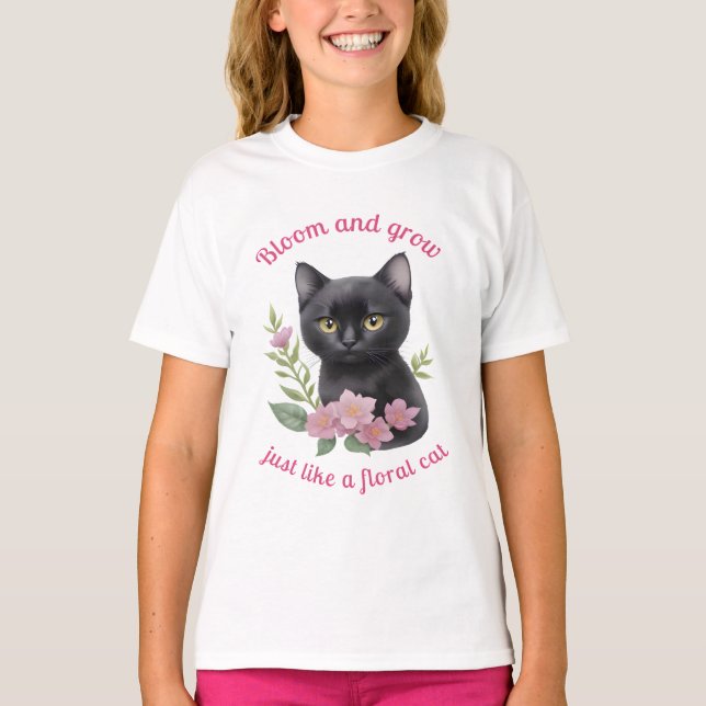 Camiseta Design Floral de Gato Gato Gato Gato Bastante e Cr (Frente)